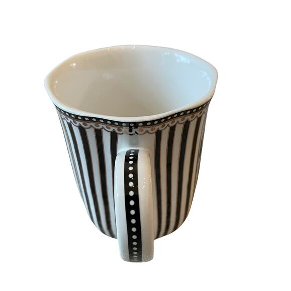 Grace Teaware Porcelain Coffee Mug Set of 2 Black & White Stripe Gold Accent New - Picture 6 of 16